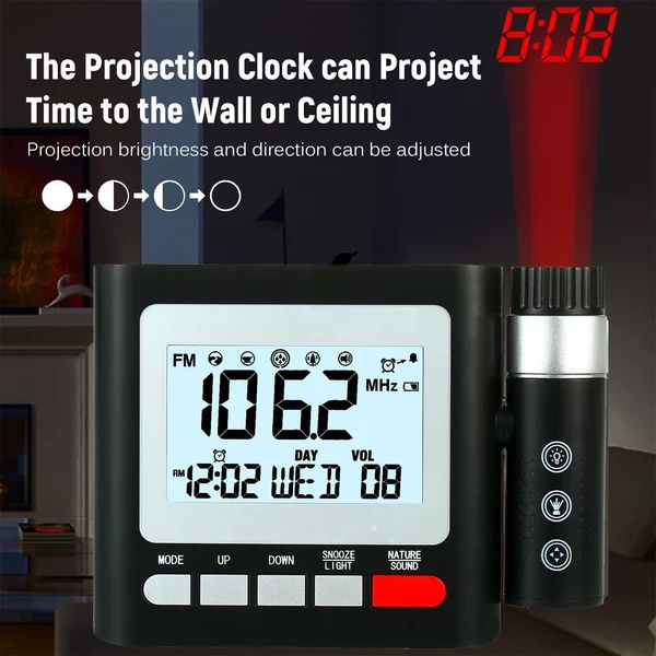 Projection Clock Digital Alarm Clock with Snooze Calendar Date Display and Thermometer Weather Station LED Projection Digital Cl