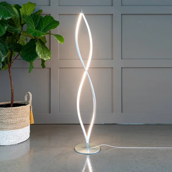 Brightech Twist LED Spiral Decorative Standing Floor Lamp with Dimmer, Silver
