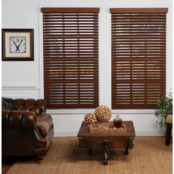 Perfect Lift Window Treatment Dark Oak 2 in. Cordless Room Darkening Faux Wood Blind 64.25 in. W x 48 in. L (Actual Size: 64.25