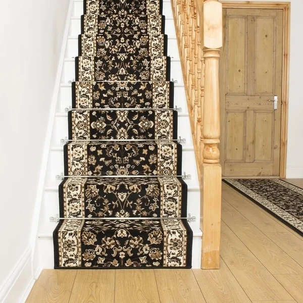 runrug USA Persian Black Stair Carpet Runner Length: 10 foot - WIDT