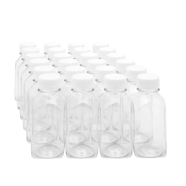 8 oz Square Clear Plastic Cold Pressed Juice Bottle - with Safety Cap - BPA-Free - 2 1/4 inch x 2 1/4 inch x 5 inch - 100 Count B