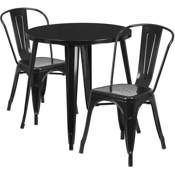 Flash Furniture 30&& Round Metal Indoor-Outdoor Table Set with 2 Cafe Chairs/White