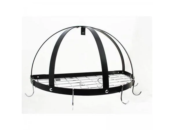 Rogar Half Dome Pot Rack with Grid in Chrome & Black