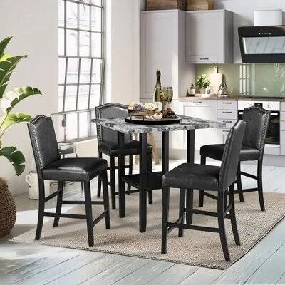 Besije 5 - Piece Counter Height Dining Set Red Barrel Studio Table Top Color: Gray Maple, Chair Color: Black