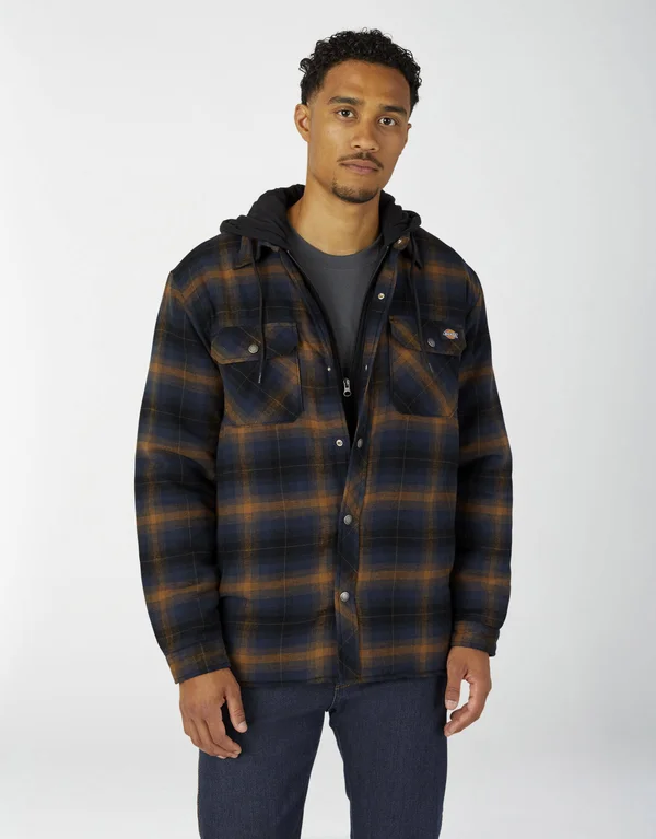 Dickies Men's Relaxed Fleece Hooded Flannel Shirt Jacket