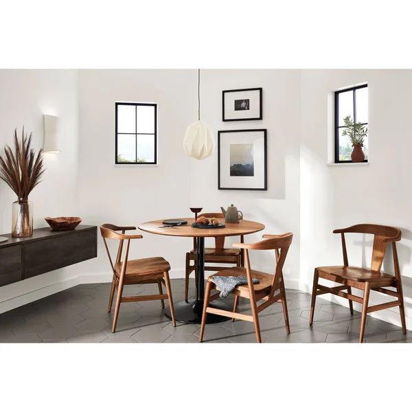 Room & Board - Modern Aria Round Table 27 Diameter in White, Marbled White Quartz Top w/ White Base