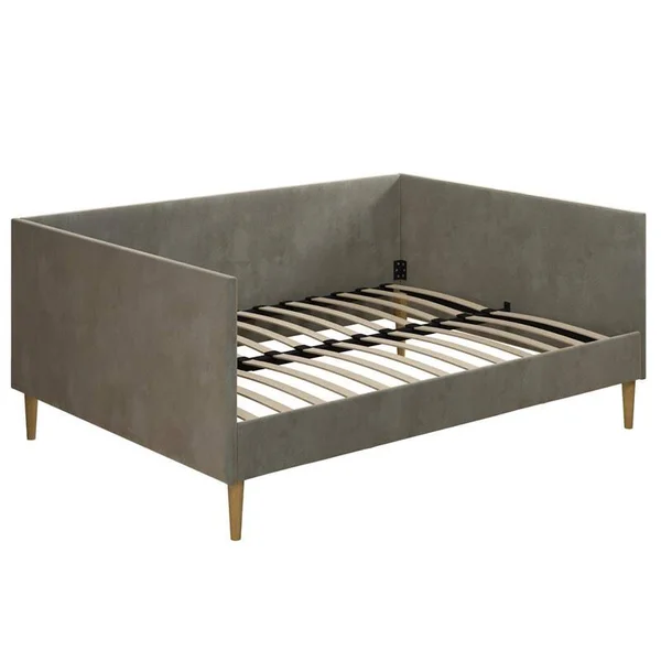 DHP Franklin Mid Century Upholstered Daybed Full Size in Gray Velvet