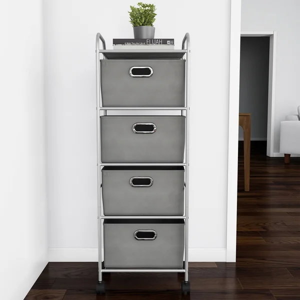 Lavish Home 4 Fabric Drawer Rolling Storage Cart, Grey