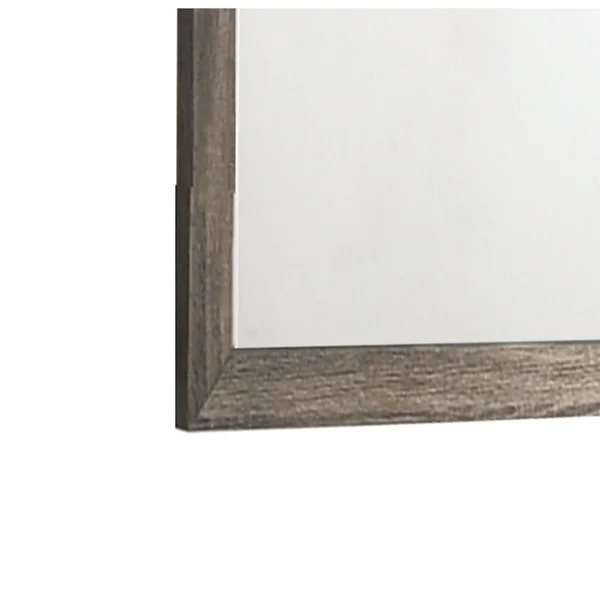 Rectangular Wood Encased Dresser Top Mirror - Oak Brown and Silver