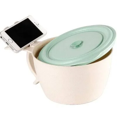 Microwave Noodle Bowls with Lid - Large Wheat Straw Soup Mug with Phone Holder - Microwave & Dishwasher Safe - for Soup, Nood