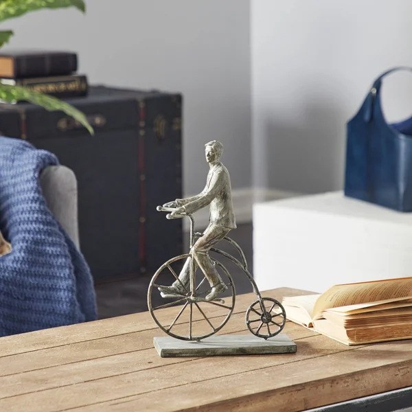 Zimlay Polystone Vintage Bicycle Rider with Distressed Grey Finish 73384