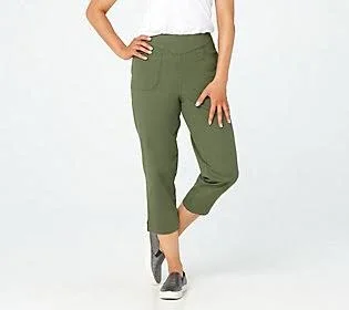 Denim & Co. Pull on V-Yoke Crop Pants, Size Small, Dark Olive