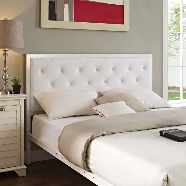 White Mia Queen Vinyl Bed