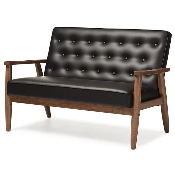 Home Square 2 Piece Faux Leather Tufted Sofa Set with Sofa and Loveseat in Black - 2243764-PKG