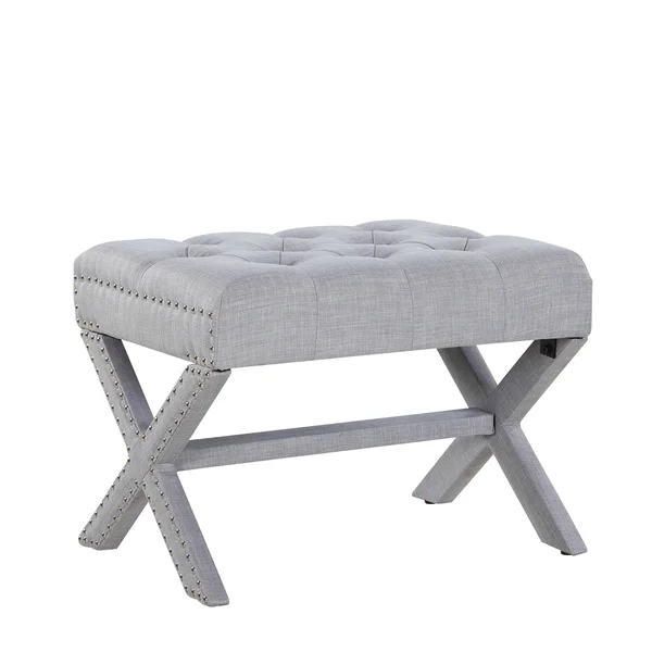 Chic Home Paige Grey Updated Neo Traditional Polished Nailhead Tufted Linen x Ottoman