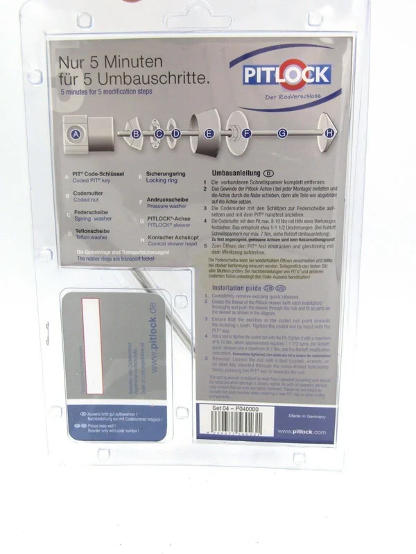 Pitlock Front Wheel Security Skewer (Set 04)