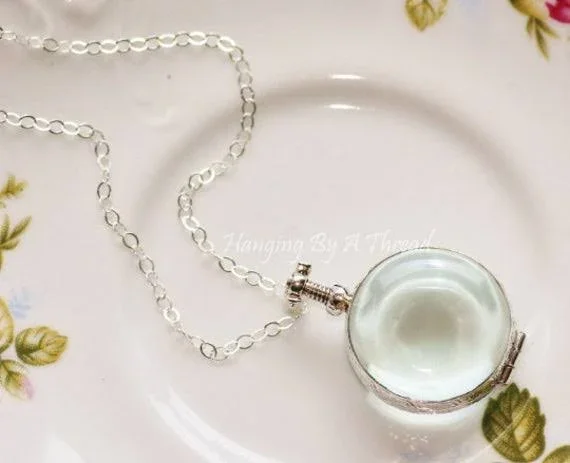 Solid Sterling Silver Round Locket - Double Sided Clear Glass Locket, Bubble Locket, Keepsake, Heirloom, Large Round Locket Necklace, G