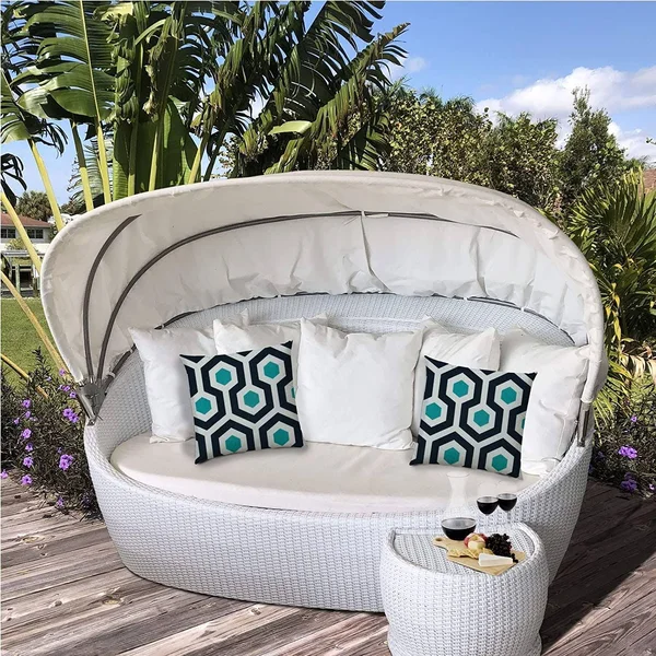 Wired Jumbo Indoor/Outdoor Zippered Pillow Cover Blue Geometric Bohemian Eclectic Polyester Closure