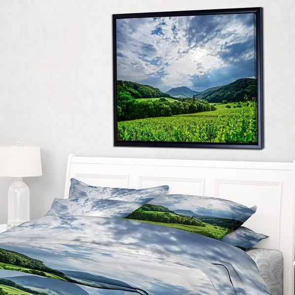 Designart 'Thunderstorm Weather Over Vineyards' Landscape Framed Canvas Art Print - 40 in. Wide x 30 in. High