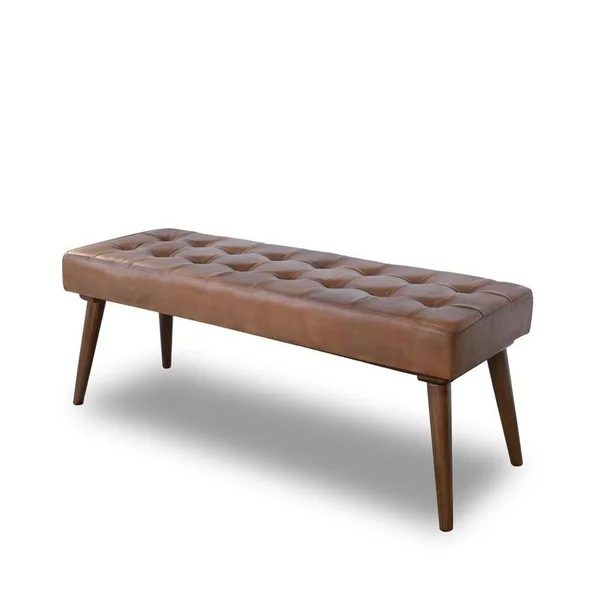 Allora Mid Century Modern Genuine Leather Bench in Tan