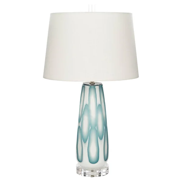 Lexi Coastal Beach, Luminous Teal Accents White Ceramic Table Lamp, Blue, Kathy Kuo Home