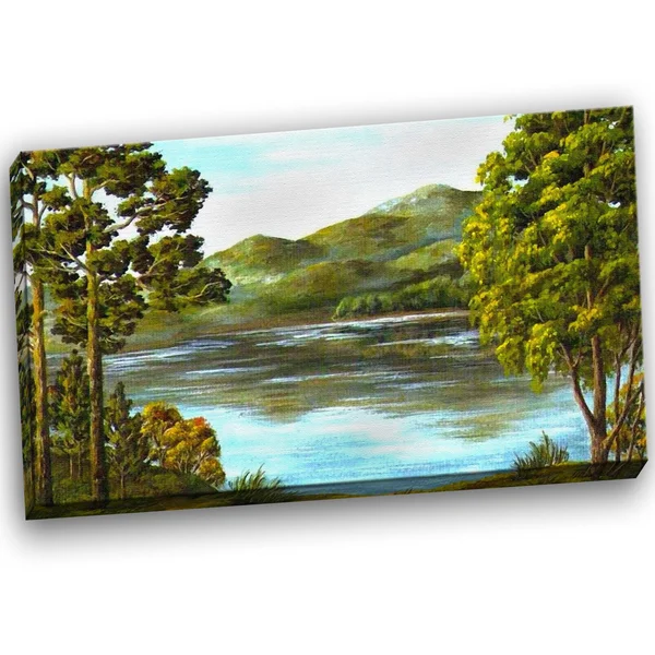 Designart - Mountain Lake with Blue Water - Landscape Canvas Art Print - Green 40 in. Wide x 30 in. High
