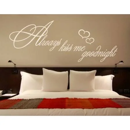 Always Kiss Me Goodnight Quote with Hearts Wall Decal - Wall Sticker, Vinyl Wall Art, Home Decor, Wall Mural - 1366 - 79in x 30i