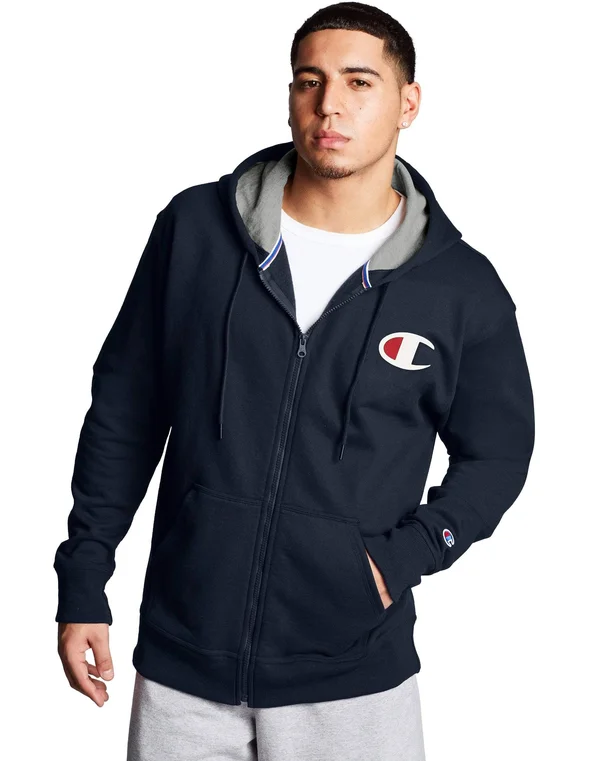 Champion Men's Powerblend Graphic Full Zip Hoodie - XXL, Blue
