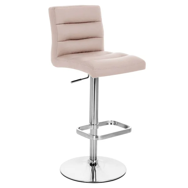 Taupe Lush Adjustable Height Swivel Armless Bar Stool with Chrome Base