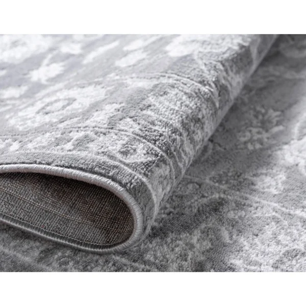 Boston 5 ft Round Gray Floral Area Rug
