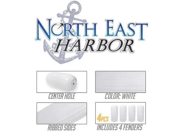 Center Hole Ribbed Boat Pontoon Fender 6x22 x 15x22 4pcs Inflatable Vinyl Mooring Bumpers Guard Dock Docking - White