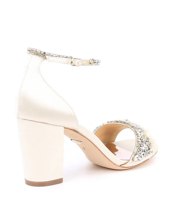 Badgley Mischka Women's Finesse Embellished Block Heel Sandals - Ivory