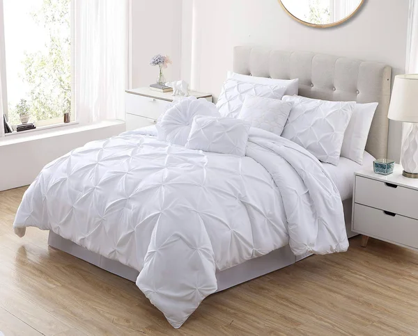 Chezmoi Collection Sydney 7 Piece Pintuck Comforter Set Full White