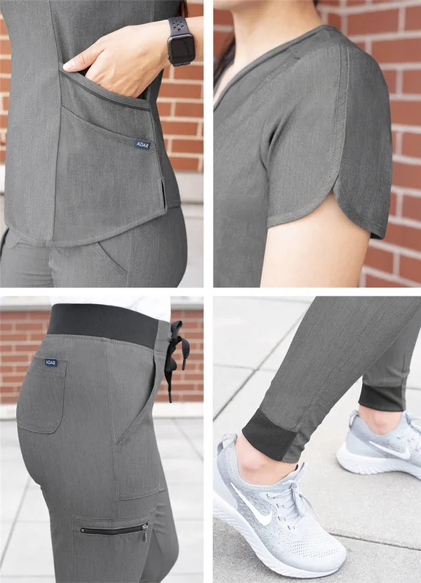 Adar Pro Heather Modern Athletic Scrub Set for Women - Modern V-Neck Scrub Top & Yoga Jogger Scrub Pants - P9500H - Heather