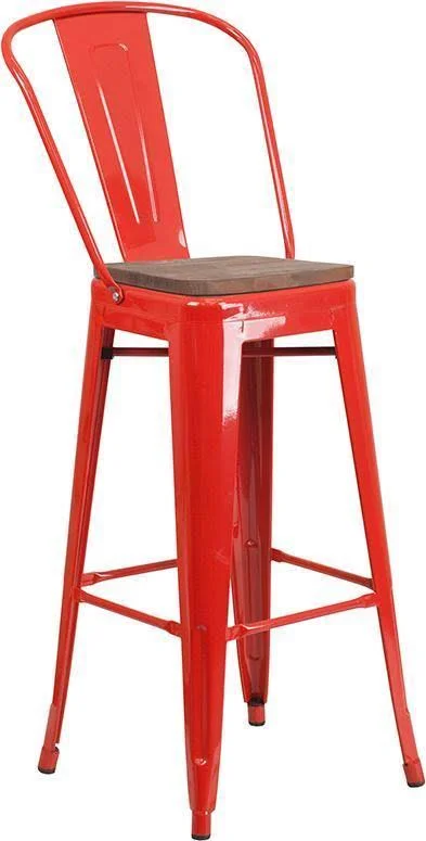 Flash Furniture 30x22 High Metal Barstool with Back and Wood SEAT - Mint Green