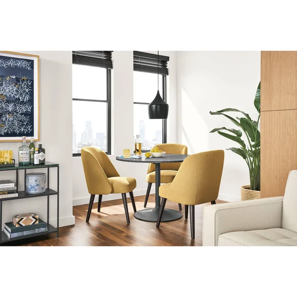 Room & Board - Modern Aria Round Table 27 Diameter in White, Marbled White Quartz Top w/ White Base