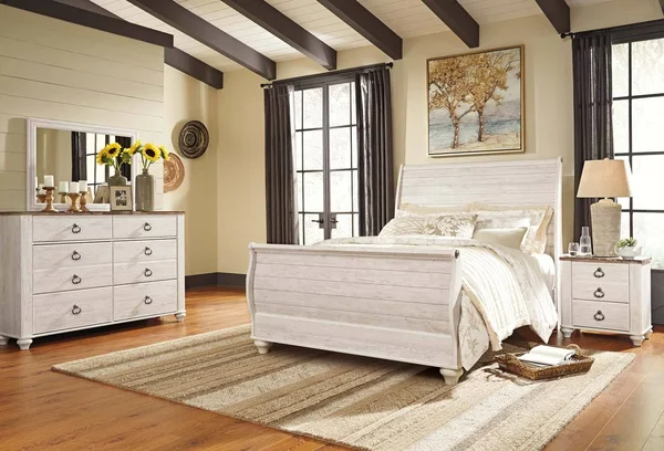 Signature Design by Ashley Willowton Whitewash Queen Sleigh Rails