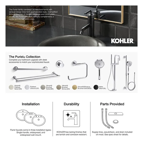 KOHLER K-11891-SN Purist 12 In. Grab Bar, Vibrant Polished Nickel