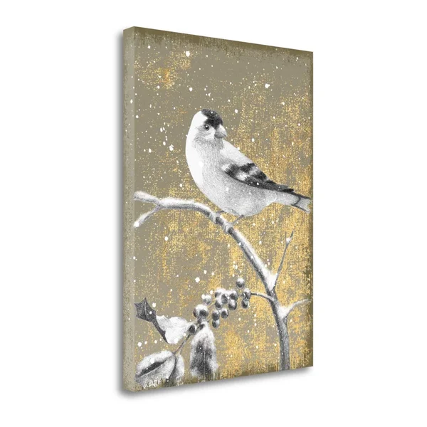 Winter Birds Goldfinch Neutral by Beth Grove Wrapped Canvas Wall Art