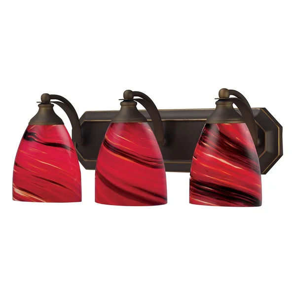 Elk Lighting 570-3B-FR 3 Light Vanity in Aged Bronze & Fire Red Glass