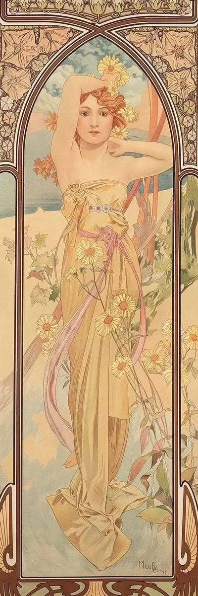 Alphonse Mucha Canvas Wall Art Print - The Times of The Day: Brightness of Day, 1899 ( Floral & Botanical art)