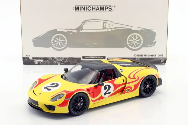 Porsche 918 Spyder Martini Weissach Package Yellow with Red Stripes
