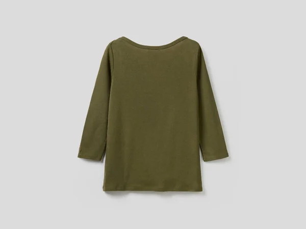 Benetton - T-Shirt with Boat Neck in 100% Cotton, Size XL, Military Green, Women