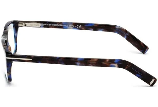 Tom Ford FT5663 B Eyeglasses 056 Shiny Blue Havana/ Blue Block Lenses