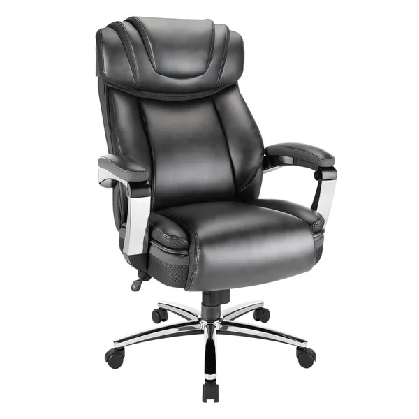 Realspace Axton Big and Tall Bonded Leather High-Back Chair, Dark Gray/Chrome