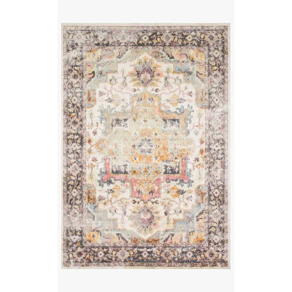 Alexander Home Jennifer Collection Bohemian Medallion Distressed Area Rug - 3&6x22 x 5&9x22 - Sunset/ Ivory