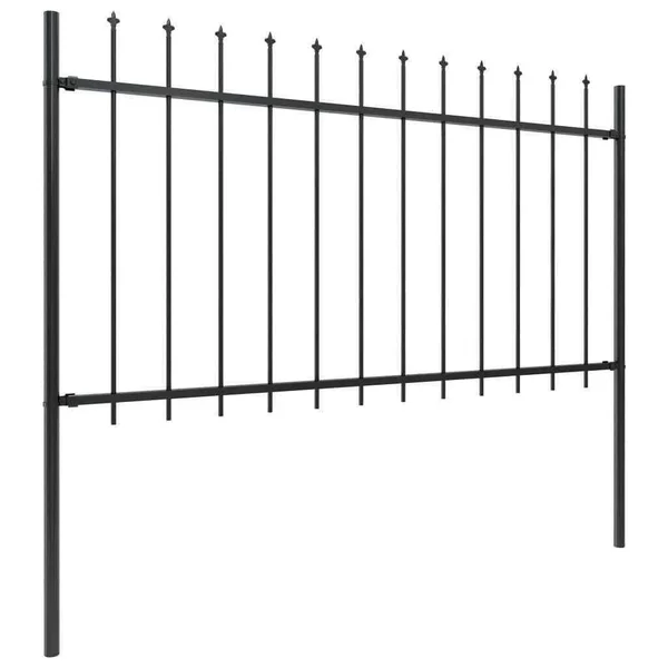 vidaXL Garden Fence with Spear Top Steel 133.9x22x39.4x22 Black