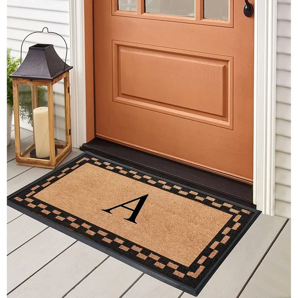 A1hc Rubber and Coir Heavy Duty Non-Slip Durable Monogrammed Q Doormat 24 inchx48 inch - Black/Beige, Size: 24 inch x 48 inch