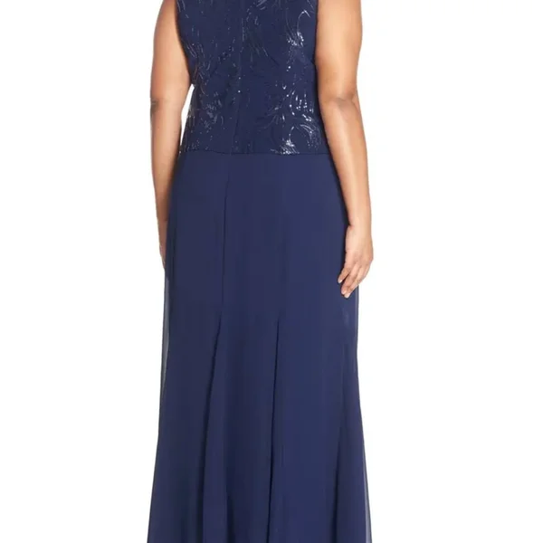 Alex Evenings Plus Size Sequined Chiffon Dress and Jacket - 14W - Navy
