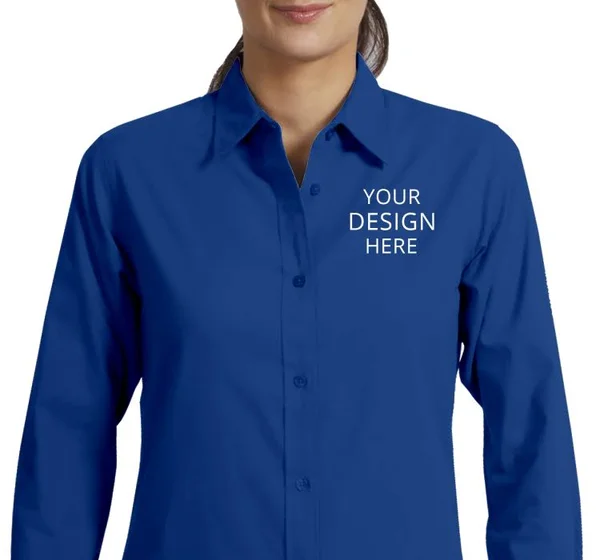 Custom Embroidered Port Authority Women's Dress Shirts - Ladies Long Sleeve Easy Care Shirt (S - 6XL), Size: L, Mediterranean